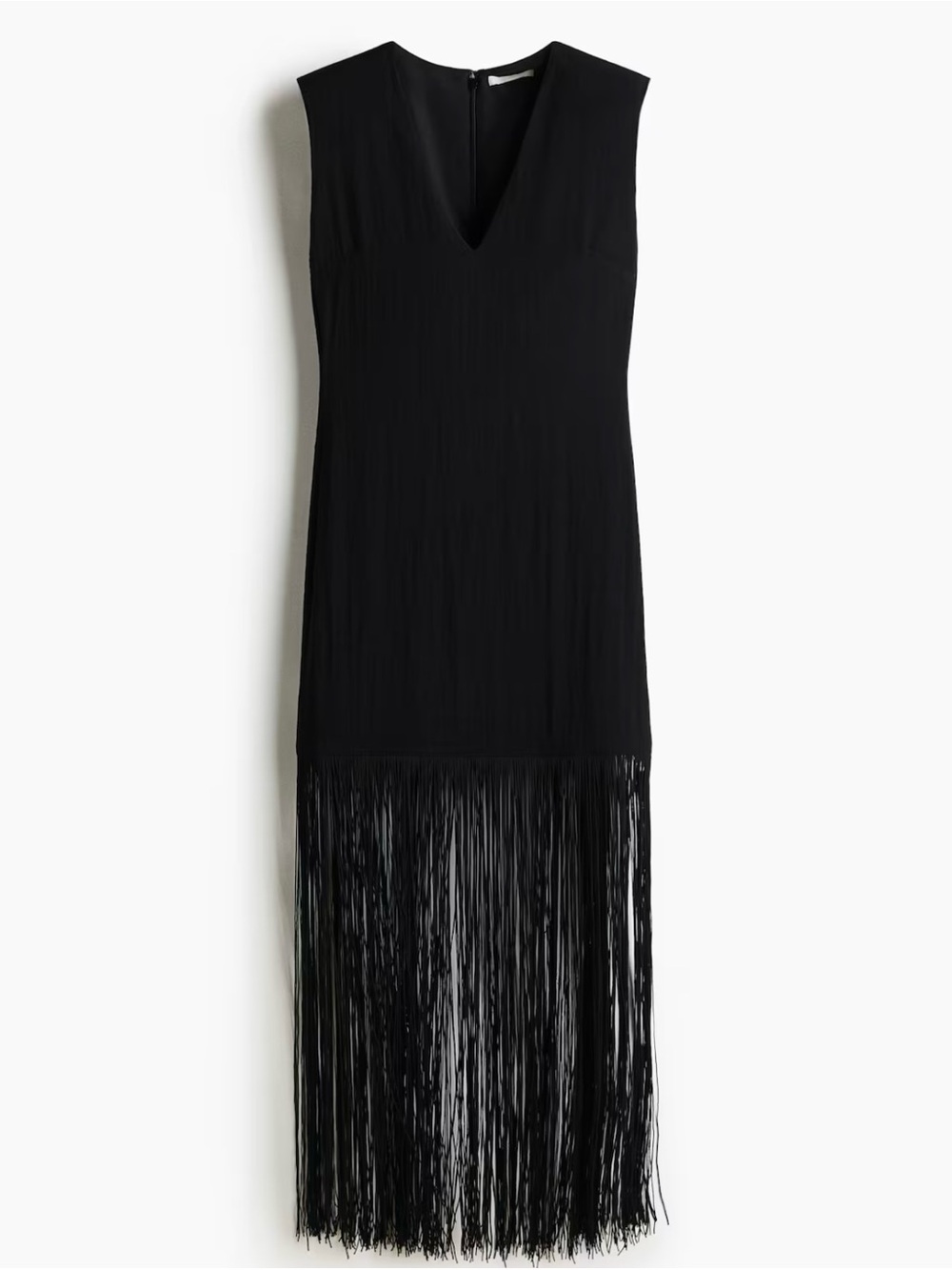 Black fringe dress with shoulder pads